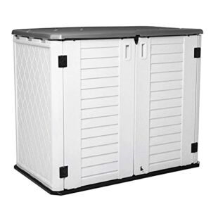 Horizontal Outdoor Garden Storage Shed for Backyards and Patios,Waterproof Storage Box,26 Cubic Feet Capacity for Garbage Cans, Lawnmower,Tools and Garden Accessories,Light Beige (White)