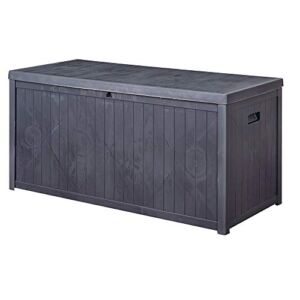 AINFOX Deck Storage Container Box, Outdoor Patio Garden Furniture Plastic Bench Box Storage Container Bench Seat for All Weather (Dark Grey)