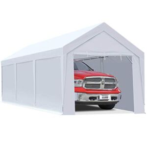 10 x 20 ft Upgraded Heavy Duty Carport Car Canopy with Removable Sidewalls, Portable Garage Tent Boat Shelter with Reinforced Triangular Beams and 4 Weight Bags