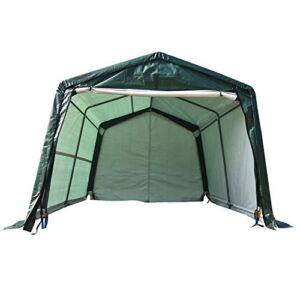 walsport Portable Garage Car Port Carport Tent Auto Shelter 10x10x8ft Outdoor Sheds Car Storage Shed Canopy Heavy Duty Green Peak Style with Waterproof Cover Rollup Door