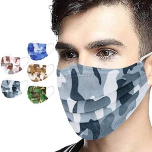 20/50/100/200 Pack Camouflage Disposable Face Protection, 3 Ply Protection Anti Dust Women Men Breathable Face for Working Mowing Running Cycling Outdoor School (50 PC, Multicolor)
