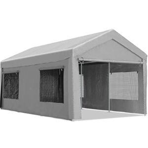 Quictent 10’x20′ Heavy Duty Carport with Roll-up Ventilated Windows Car Canopy Portable Garage Boat Shelter -Silver Gray