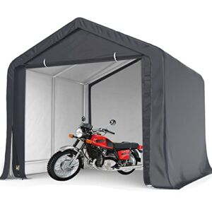 Quictent 10×10 ft Anti-Snow Portable Garage Shelter Outdoor Storage Shed Heavy Duty Car Canopy Carport for Motorcycle, Bike or Garden Tools-Gray