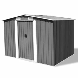 Festnight Garden Storage Shed with 4 Vents Metal Steel Double Sliding Doors Outdoor Tood Shed Patio Lawn Care Equipment Pool Supplies Organizer Gray 101.2 x 80.7 x 70.1 Inches (W x D x H)