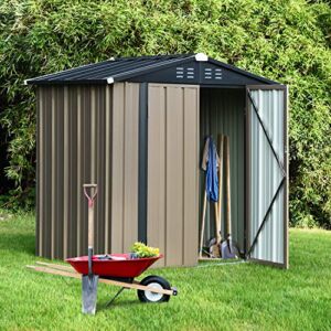 Catrimown 6′ x 4′ Storage Sheds Outdoor, Utility Shed & Outdoor Storage for Garden Lawn, 6×4 FT Backyard Bike Shed with Lockable Door and Air Vent (Dark Grey)