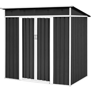 Incbruce Outdoor Storage Lawn Steel Roof Style Sheds 6′ x 4′ Outside Tool House with Sliding Door (Grey)