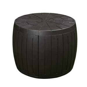 ADDOK Round Deck Box Light weight Resin Outdoor Storage Patio Seat for Outdoor Cushion Storage (27 Gallon, Dark Coffee)