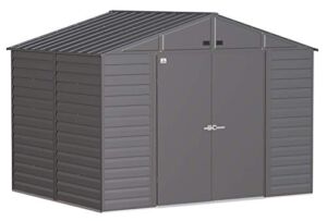 Arrow Shed Select 10′ x 8′ Outdoor Lockable Steel Storage Shed Building, Charcoal
