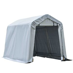 Outsunny 8’x6′ Outdoor Storage Shelter with Rollup & Zipper Door, Heavy Duty Carport Shed for Motorcycle Garden Storage, Grey