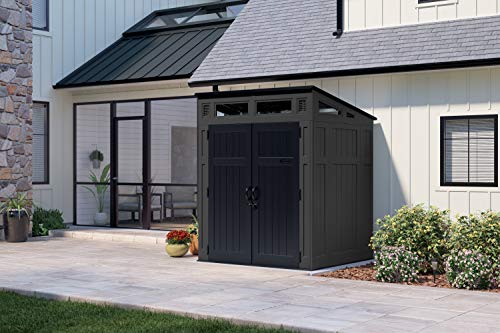 Suncast 6′ x 5′ Modern Outdoor Resin Storage Shed with Steel Frame, Peppercorn/Black | The Storepaperoomates Retail Market - Fast Affordable Shopping