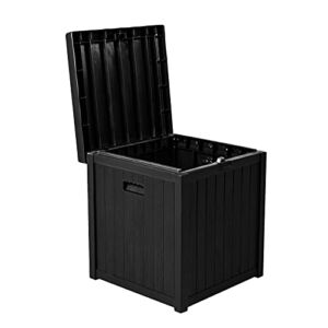 SOLAURA Outdoor Storage Box – 51 Gallon Black Deck Box Wood Grain Cabinet for Patio Furniture Cushions, Pillows, Garden Tools and Pool Toys
