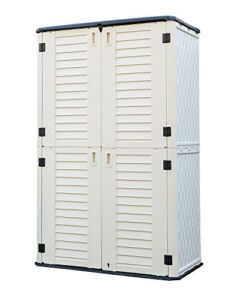 HOMSPARK Vertical Storage Shed Weather Resistance, Double-layer Outdoor Storage Cabinet Multi-purpose for Backyards and Patios Accessories, (50 in. L x 29 in. W x 82 in. H, 52 Cubic Feet, Cream White)