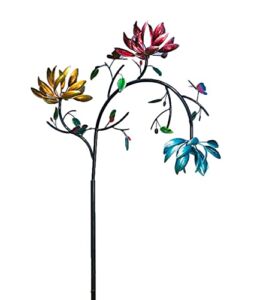 Large Metal Wind Spinner with Three Spinning Flowers and Butterflies Windmill Wind Sculpture, Windmill Spinner Statue, Garden Outdoor Art Decoration for Lawn Villa Yard