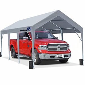 PEAKTOP OUTDOOR 10 x 20 ft Upgraded Heavy Duty Carport Car Canopy Portable Garage Tent Boat Shelter with Reinforced Triangular Beams and 4 Weight Bags,White