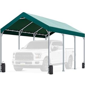 FINFREE 10 x 20 ft Heavy Duty Carport Car Canopy, Garage Shelter for Outdoor Party, Birthday, Garden, Boat, Adjustable Height from 9.5 ft to 11 ft Green