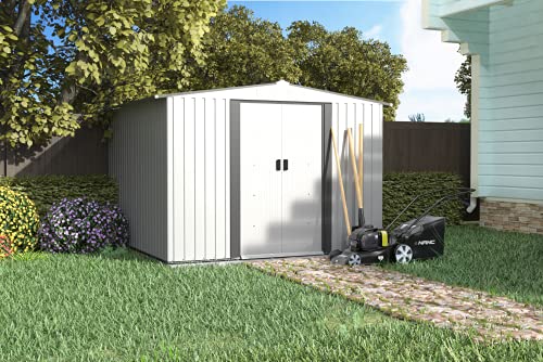 Storage Shed 8×8 FT, Galvanized Steel Outdoor Storage Shed with Air Vent and Slide Door for Garden Patio Lawn, Gable Roof Patio Sheds & Outdoor Storage | The Storepaperoomates Retail Market - Fast Affordable Shopping