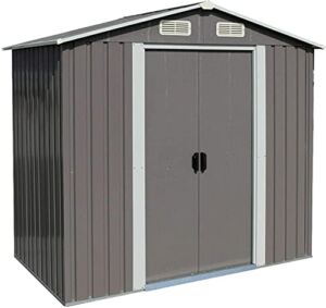 6 X 4 FT Outdoor Storage Shed Steel Storage Tool House with Sliding Door and Vents for Backyard Garden Yard Gray