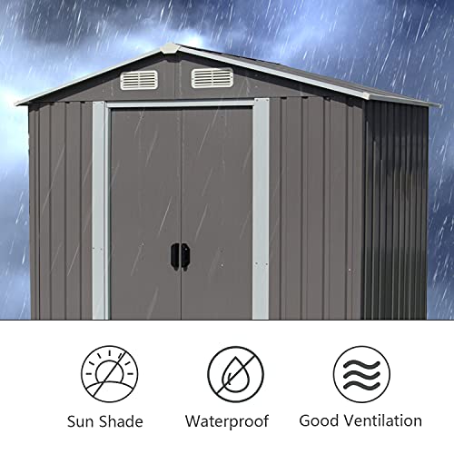 6 X 4 FT Outdoor Storage Shed Steel Storage Tool House with Sliding Door and Vents for Backyard Garden Yard Gray | The Storepaperoomates Retail Market - Fast Affordable Shopping
