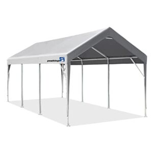 PEAKTOP OUTDOOR 10 x 20 ft Upgraded Heavy Duty Carport with Adjustable Heights from 9.5ft to 11.0ft, Portable Car Canopy, Garage Tent, Boat Shelter with Reinforced Triangular Beams and 4 Weight Bags
