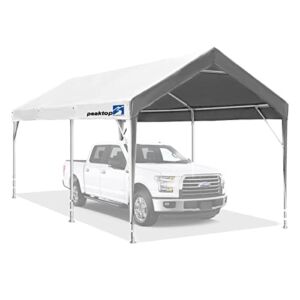 PEAKTOP OUTDOOR 10x20ft Upgraded Heavy Duty Carport with Adjustable Heights from 9.5ft to 11.0ft, Portable Car Canopy, Garage Tent, Boat Shelter with Reinforced Triangular Beams and 4 Weight Bags