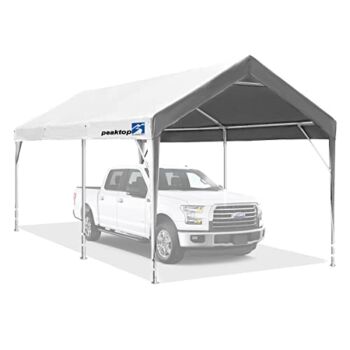 PEAKTOP OUTDOOR 10x20ft Upgraded Heavy Duty Carport with Adjustable Heights from 9.5ft to 11.0ft, Portable Car Canopy, Garage Tent, Boat Shelter with Reinforced Triangular Beams and 4 Weight Bags | The Storepaperoomates Retail Market - Fast Affordable Shopping