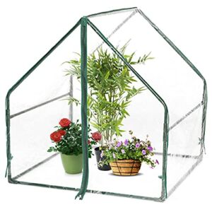 Gardenised Green Outdoor Waterproof Portable Plant Greenhouse with 2 Clear Zippered Windows, Small