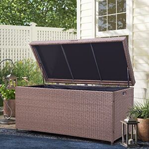 Outime Patio Outdoor Deck Storage Box Home Decor 2022 Brown Wicker Rattan Multi-Purpose Furniture & Organizer & Container for Garden Tools