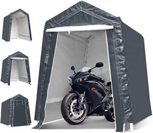 6x8x7 Ft Portable Storage Shelter Shed, Outdoor Garage Tent Kit, with Detachable Roll-up Zipper Door, Waterproof, Anti-UV, for Motorcycle, Gardening, Vehicle Storage (Grey)
