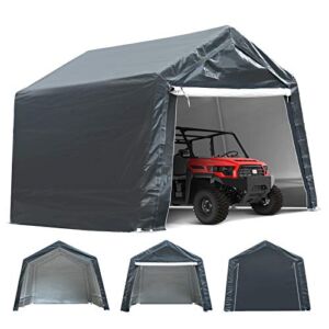 7x12x7.4 Ft Portable Storage Shelter Shed, Outdoor Garage Tent Kit, with Detachable Roll-up Zipper Door, Waterproof, Anti-UV, for Motorcycle, Gardening, Vehicle Storage (Grey)