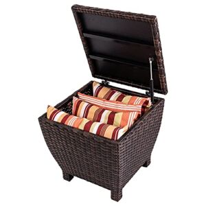 Sundale Outdoor Small Deck Storage Box Outdoor with Lid, 13 Gallon Small Outdoor Bin Storage Container for Toys Cushions Towel, Patio Brown Side Wicker Table with Storage-Steel, Rattan, Square