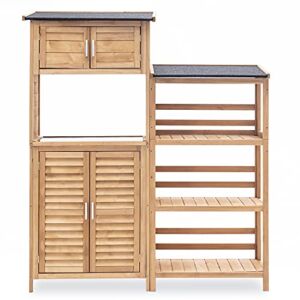 Mcombo Outdoor Storage Cabinet, Wood Garden Shed Combination, Garden Tool Storage Shed, Fir Wood Plant Shelf for Outside and Yard 2444 (Natural)