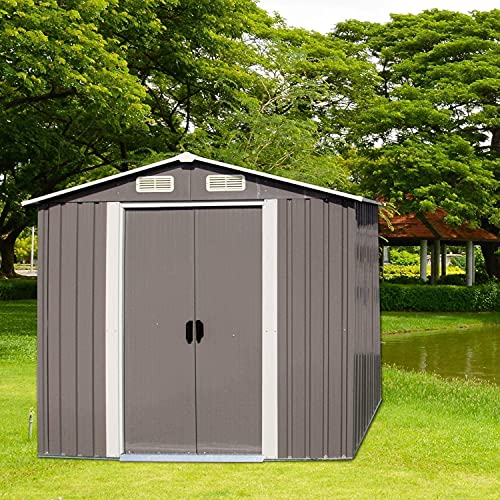 6 x 4 FT Outdoor Storage Shed Utility Tool Shed Garden Vents kit with Garage Galvanized Steel Parts with Grey Sliding Grey Doors | The Storepaperoomates Retail Market - Fast Affordable Shopping