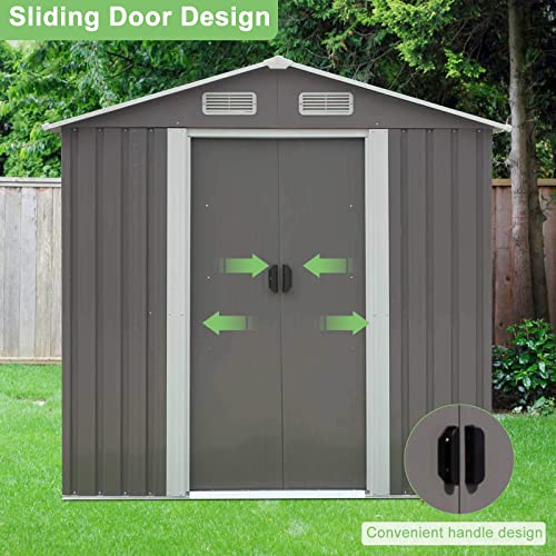 6 x 4 FT Outdoor Storage Shed Utility Tool Shed Garden Vents kit with Garage Galvanized Steel Parts with Grey Sliding Grey Doors | The Storepaperoomates Retail Market - Fast Affordable Shopping