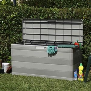 Garden Storage Container Deck Box,Weather Resistant,With lid, Indoor and Outdoor Use,74 gal,Lockable (lock is not included),Easy Assembly,Garden Storage Box (Gray) 46.1″x17.7″x22″