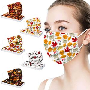 Celendi Thanksgiving Face_Masks Disposable 50 Pack Adult_Masks with Designs Breathable Fall_Masks Disposable for Outdoor