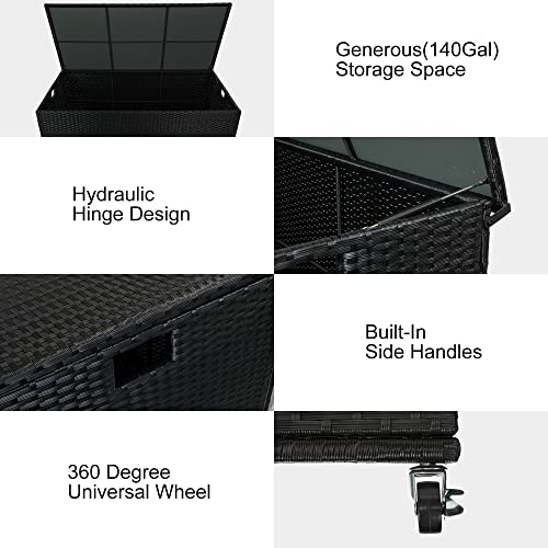 Sundale Outdoor Storage Box with Wheels, 160 Gallon Wicker Patio Deck Boxes with Lid, Outdoor Cushion Storage Container Bin Chest for Kids Toys, Pillows, Towel – Black | The Storepaperoomates Retail Market - Fast Affordable Shopping