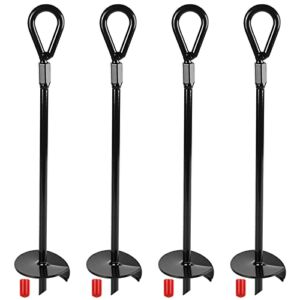 DIRBUY Ground Anchors 15 Inch, Heavy Duty Ground Anchors 4 Pack, Shed Anchor for Tents, Canopies, Swing Sets, Sheds, Trampoline, Black, 3 Inch Diameter, DBUS-GroundAnchor-Blk
