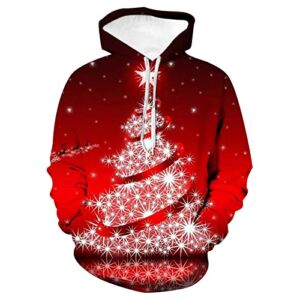 Christmas Printed Hoodies For Women Pullover，Long Sleeve Loose Print Hooded High Collar Pocket Sweater With Fleece Top Wine