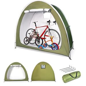 Green Outdoor Bike Tent, Waterproof Storage Bike Tent with Carry Bag, 210D Oxford Fabric Bicycle Cover for 3 Bikes with Back Window