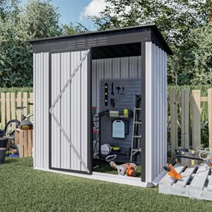 OUYESSIR 5 x 3 Ft Outdoor Storage Shed, Galvanized Metal Garden Shed with Lock, Sun Protection Storage Sheds and Waterproof Tool Shed for Courtyard, Lawn, Backyard,(Grey)