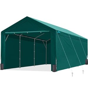 ADVANCE OUTDOOR 12×20 ft Heavy Duty Carport with Sidewalls and Doors, Adjustable Height from 9.5 ft to 11 ft, Car Canopy Garage Party Tent Boat Shelter with 8 Reinforced Poles and 4 Sandbags,Green