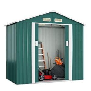 HOGYME 7′ x 4.2′ Storage Shed Outdoor Metal Shed, Garden Sheds &Outdoor Storage Suitable for Lawn Mower Ladder Bike, Backyard Steel Shed with Lockable/Sliding Doors and Stable Base, 4 Vents, Green