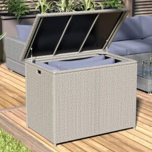 Large Outdoor Waterfroof Deck Box, Grey 130 Gallon Rattan Deck Storage Box with Built-in Waterproof Bag for Seat Cushion on Patio Garden, Poolside by LEPUS