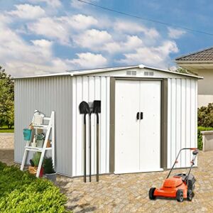 8’ x 8’ Outdoor Storage Shed, Metal Garden Shed with Air Vent and Slide Door, Waterproof Tool Shed, Galvanized Steel Sheds & Outdoor Storage Clearance for Backyard, Patio, Lawn