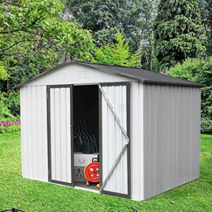 8×6 FT Storage Sheds,Outdoor Metal Shed with Lockable Doors,4 Vents and Floor Frame,Large Bike Storage Shed for Bicycles,Garden Shed for Tools,Lawn Mower,Generator,Patio Furniture,No Floor