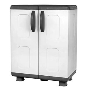 Homeplast Eve Cabinet 2 Door 2 Shelf Weatherproof Outdoor Plastic Storage Unit for Balcony, Patio, Garage, or Porch, 55 Lb Capacity, Gray/Anthracite
