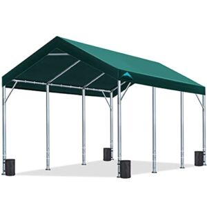 ADVANCE OUTDOOR 12×20 ft Heavy Duty Carport Car Canopy Garage Boat Shelter Party Tent, Adjustable Peak Height from 9.5ft to 11ft, Green