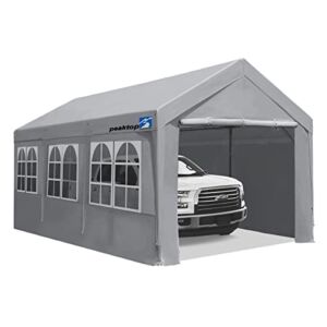 PEAKTOP OUTDOOR 10x20ft Upgraded Heavy Duty Carport with Adjustable Heights from 9.5ft to 11ft,Portable Car Canopy with Removable Sidewalls,Garage Tent,Boat Shelter with Reinforced Triangular Beams