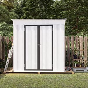 Rophefx 6′ x 4′ Outdoor Metal Storage Shed with Floor Frame, Outside Waterproof Tool Shed, Steel Garden Shed with Double Lockable Door for Backyard, Patio, Lawn, White & Grey