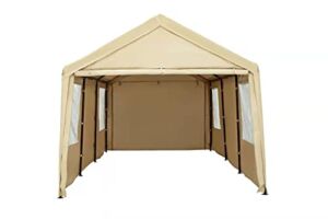 Carport 10x20ft Car Canopy Heavy Duty with Transparent Windows Removable Sidewalls & Doors, All Season and Portable Garage for Boat, Wedding Party, Outdoor Camping, Commercial, UV Resistant (Beige)